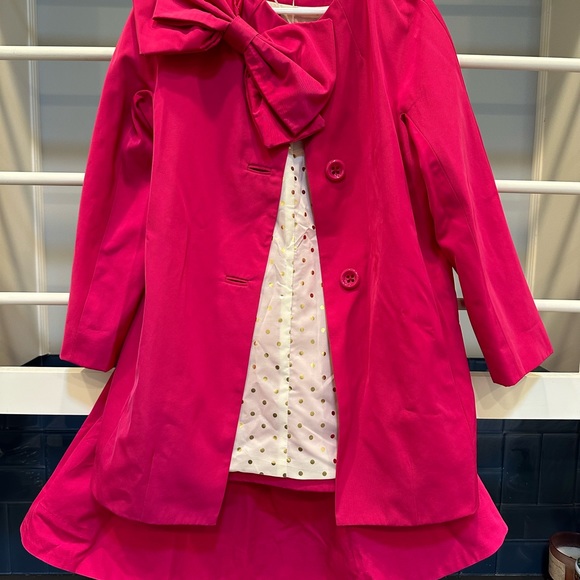 Girls Pink 💗KateSpade Size 7 Trench/Skirt Set!🤩Large Bow Button Down Jacket🎀 - Picture 6 of 6